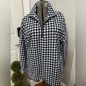 Andree by Unit Blue & White Gingham 1/4 Zip Flannel Tunic Shirt size Small